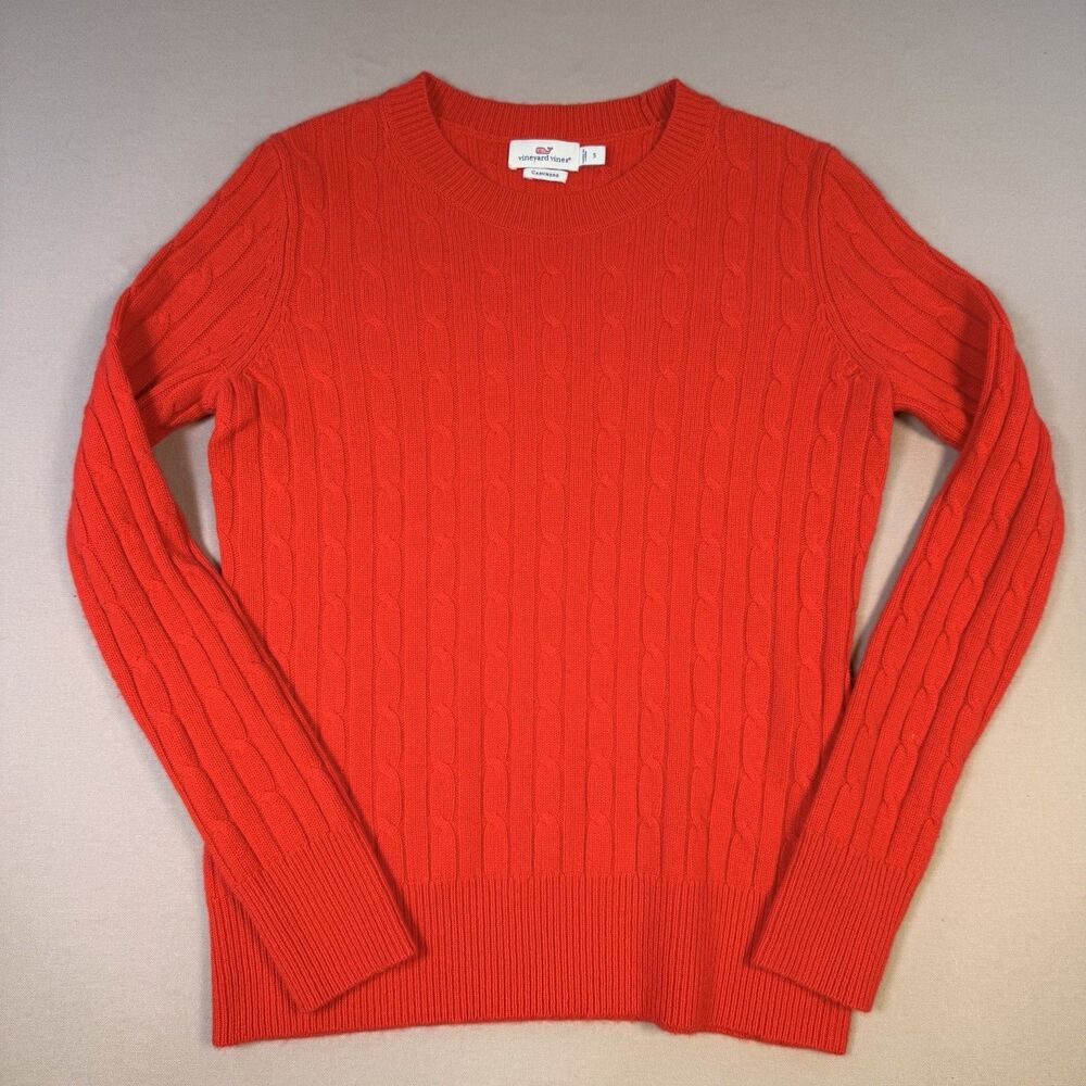 Vineyard Vines Sweater Womens Small Red 100% Cashmere Cable Knit Crew Neck EUC